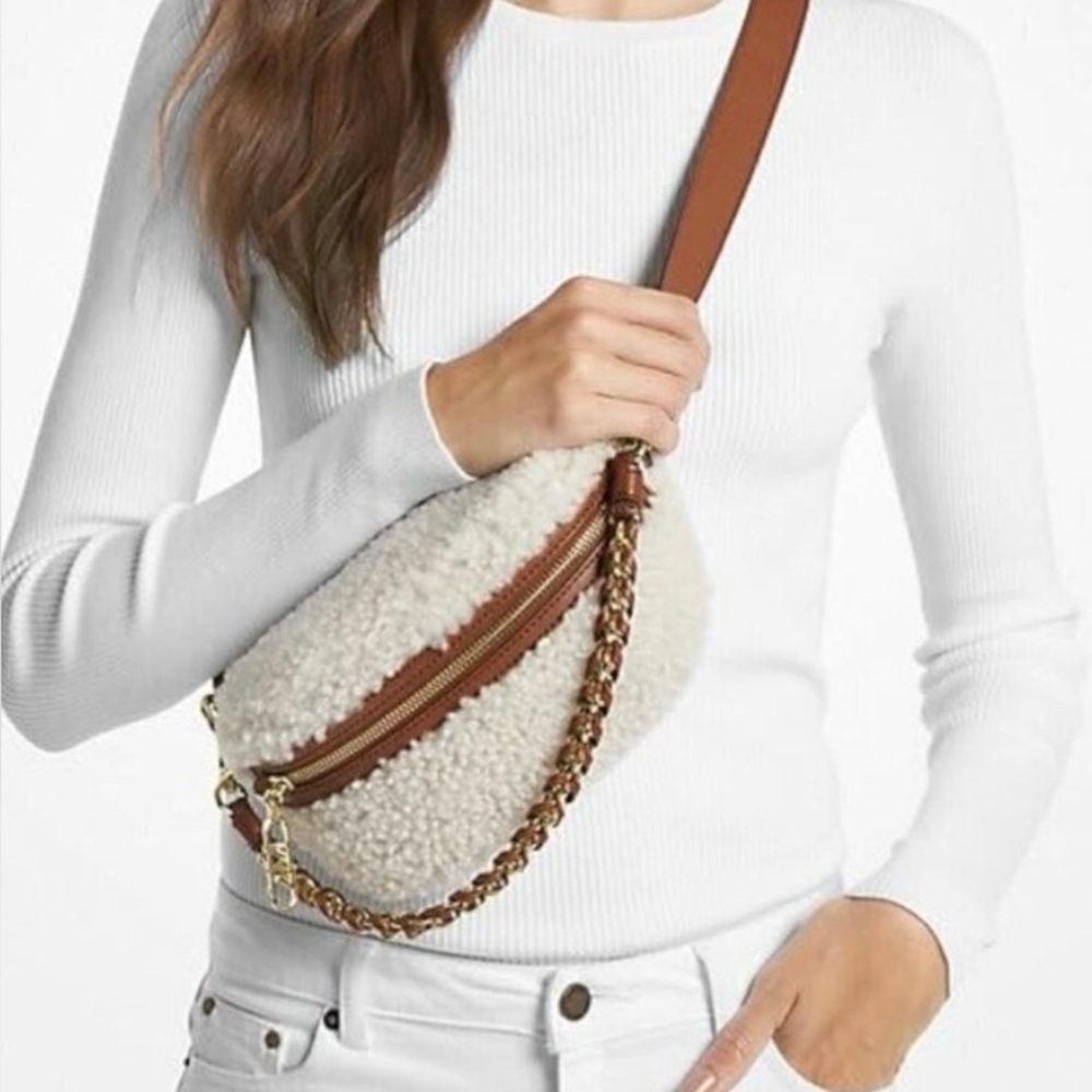Michael Kors Cream Sherpa Crossbody Bag - Picture 11 of 11